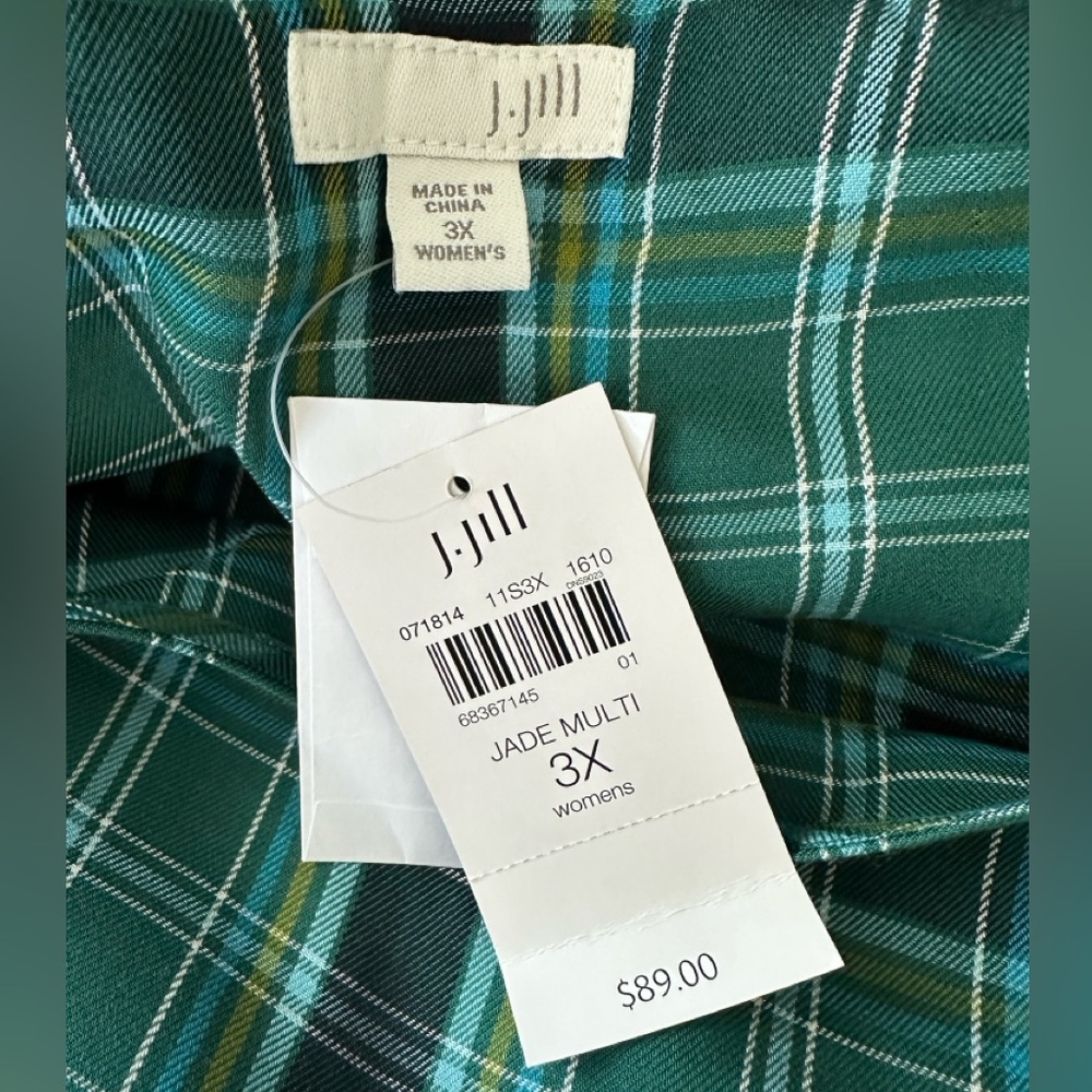 J. Jill Green Blue Plaid Tunic Top 3X NWT Boatneck 3/4 Sleeve Pocket Plus Sz - Picture 7 of 10